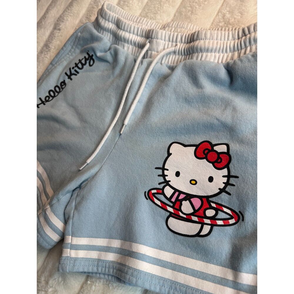 Hello Kitty Juniors' Graphic Print Fleece Shorts Sky Blue Size L